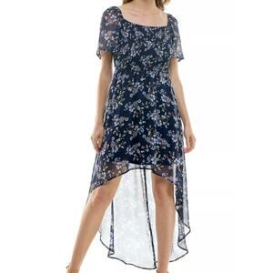 Lily Rose Royal Blue Floral Flowy Semi Sheer High-low Dress Size XL